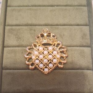 Regal Gold and Pearl Heart Brooch